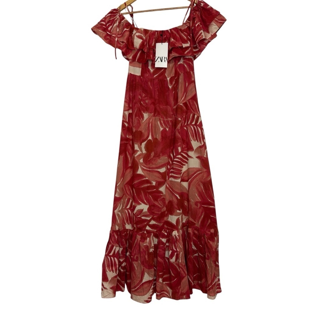 NWT Zara Blogger Fave Maxi Dress Red Ruffle Off Shoulder Summer Wedding Size XS - Picture 10 of 15
